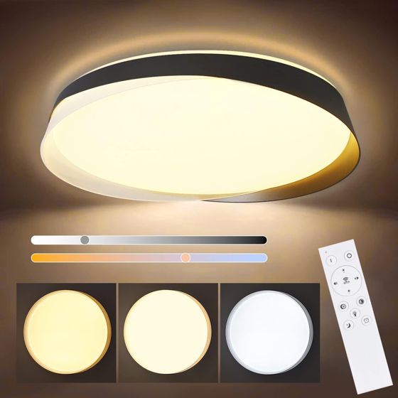 NETTLIFE LED-taklampa, 36W, 3000K -6000K, 415*415*7,5cm, Dimbar svart med fjärrkontroll