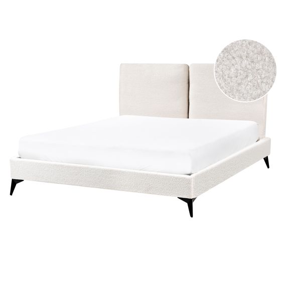 Säng med lamellram Bouclé MELLE 140 x 200 cm Off-White