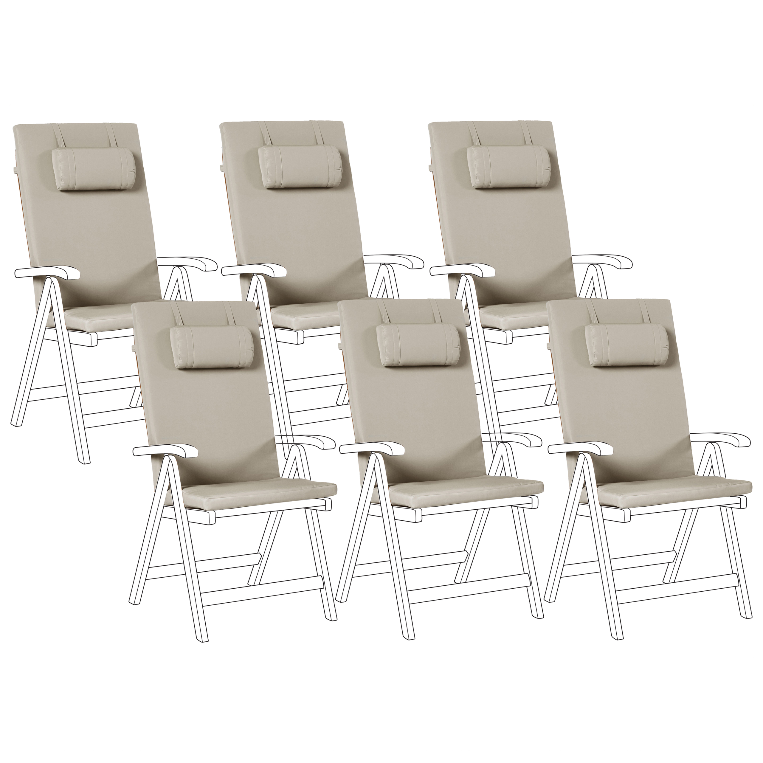 Set med 6 rygg-/sittdynor JAVA/AMANTEA PREMIUM 50 x 71 cm Taupe