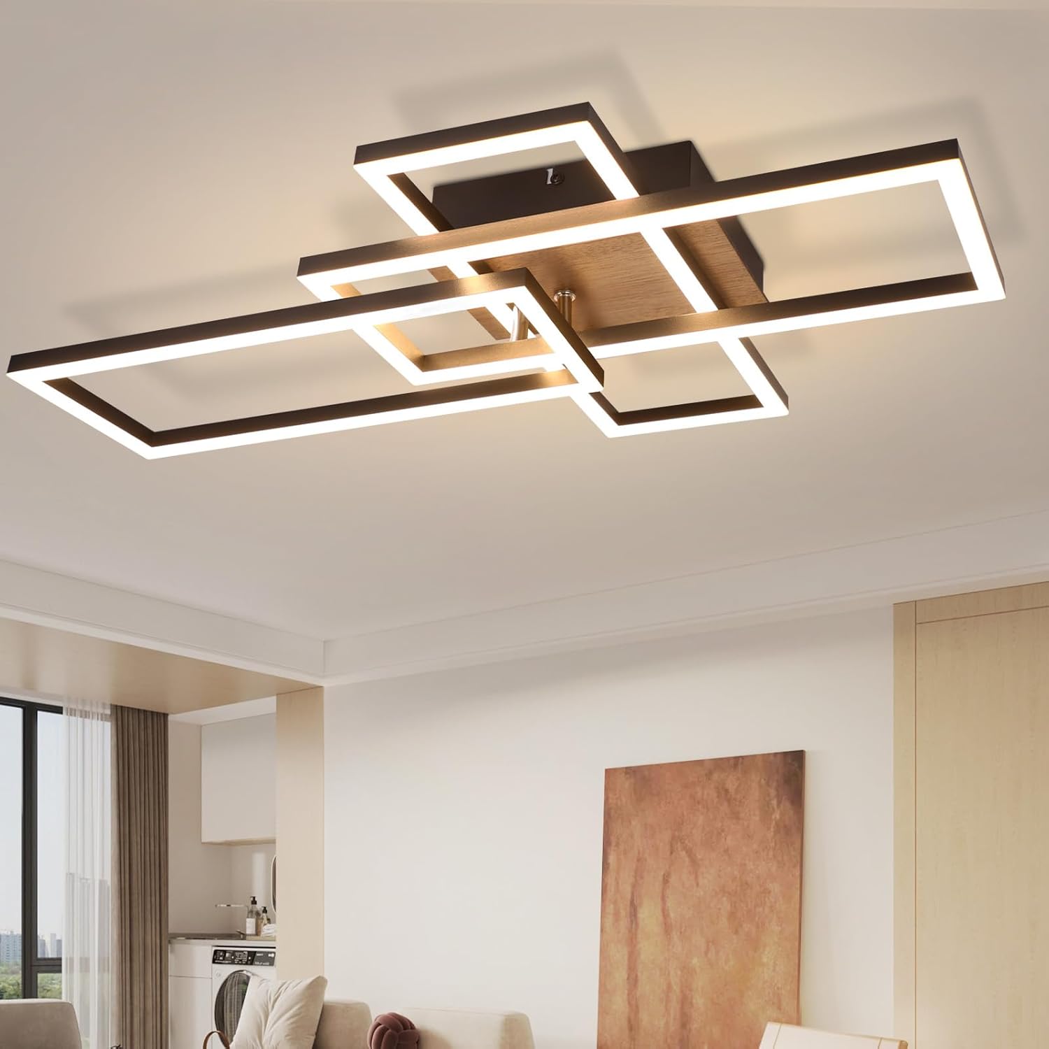 NETTLIFE LED - taklampa, 3000K, svart, trä, sovrumslampa, modern, design - taklampa, 32W, varmvit
