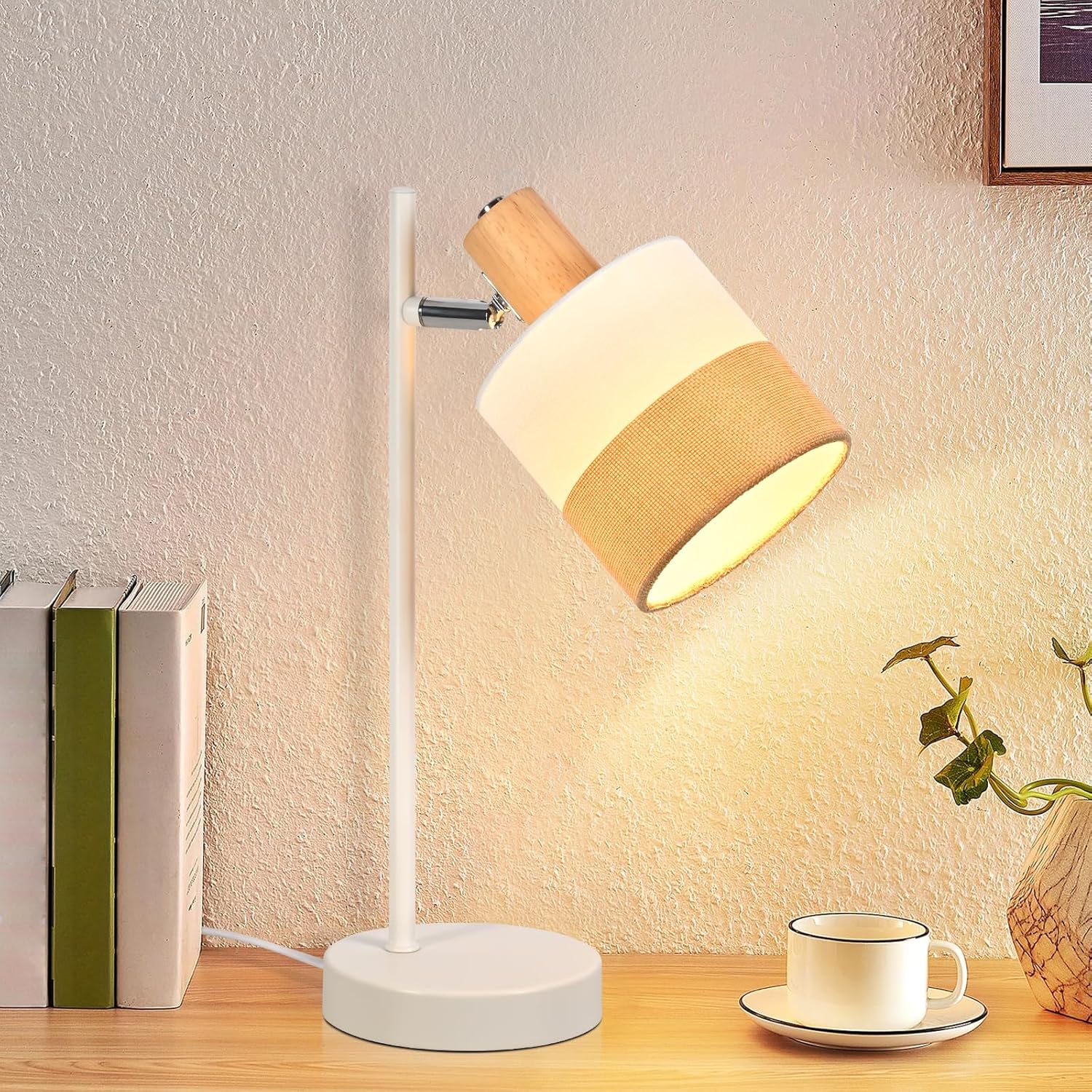 NETTLIFE rustik vintage bordslampa tygskärm trä E14 sladd sänglampa vardagsrum sovrum arbetsrum
