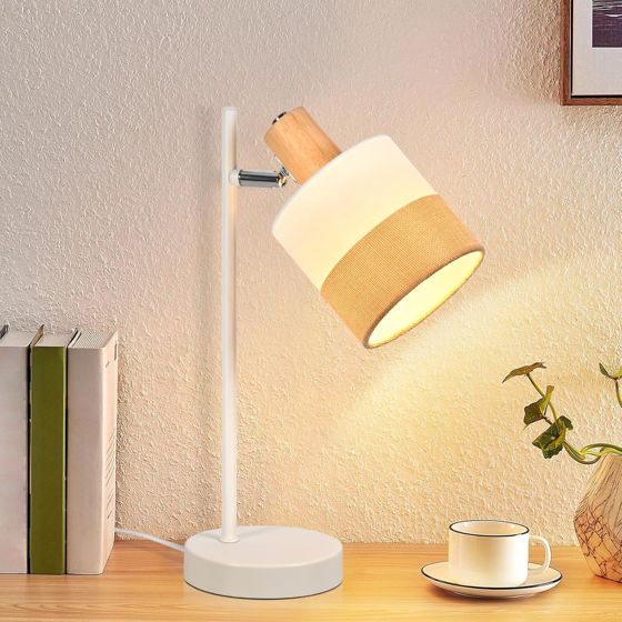 NETTLIFE rustik vintage bordslampa tygskärm trä E14 sladd sänglampa vardagsrum sovrum arbetsrum