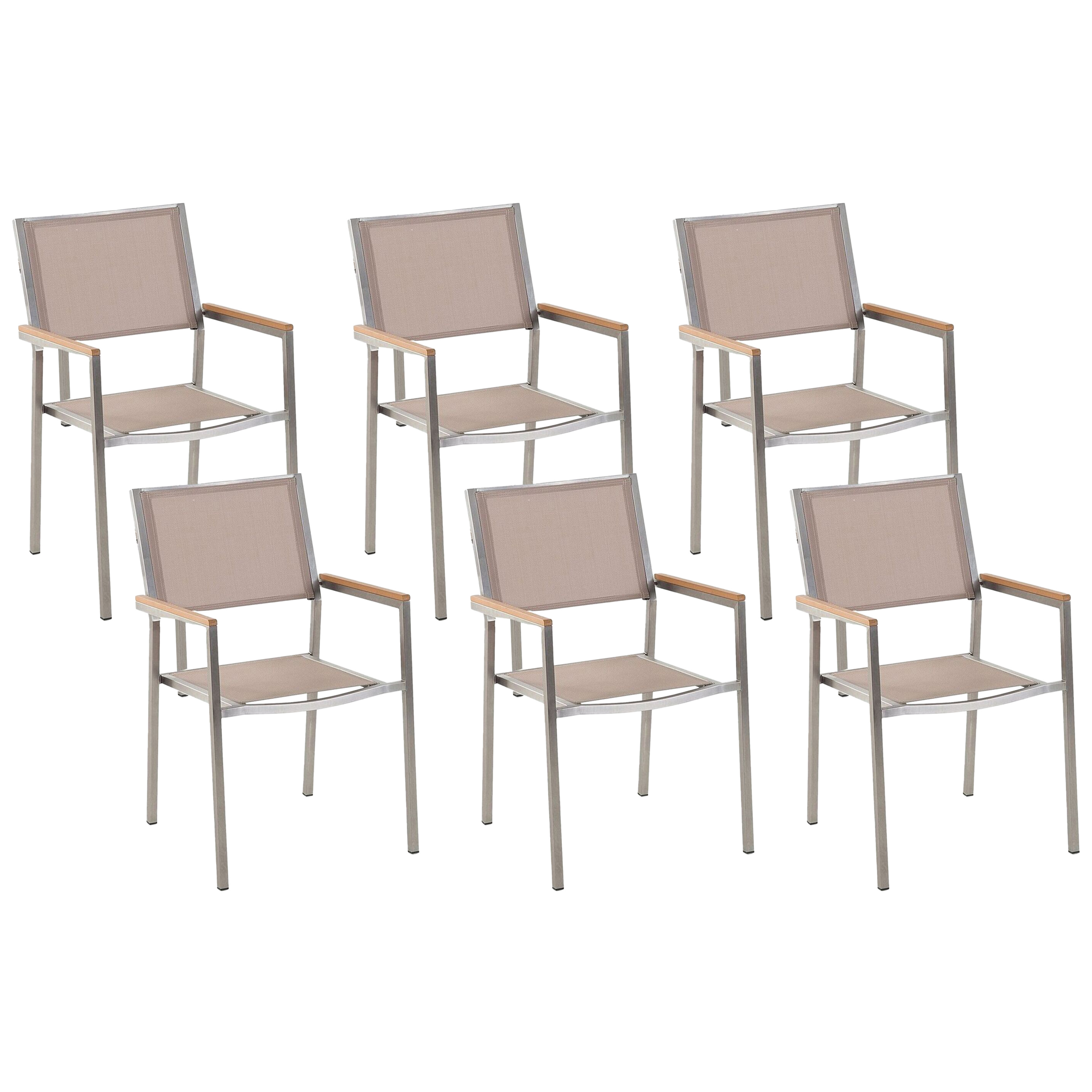 Set med 6 trädgårdsstolar GROSSETO Rostfritt stål Beige
