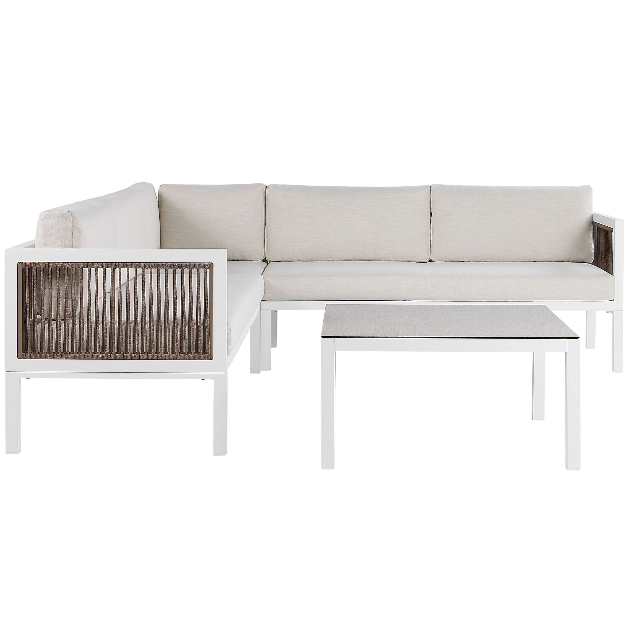 Trädgårdshörnsoffa med bord 4-sits BORELLO Metall Beige Vänstervänd
