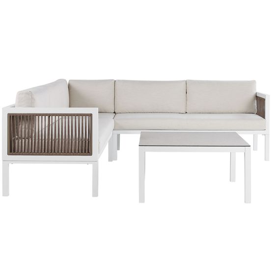 Trädgårdshörnsoffa med bord 4-sits BORELLO Metall Beige Vänstervänd