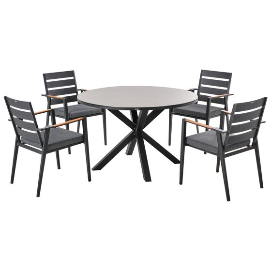 Trädgårdsmatgrupp 4-sits MALETTO/TAVIANO med kuddar Metall Grå/ Svart