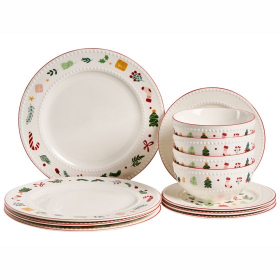 Set med 12 matserviser SAFFRON Porslin Vit