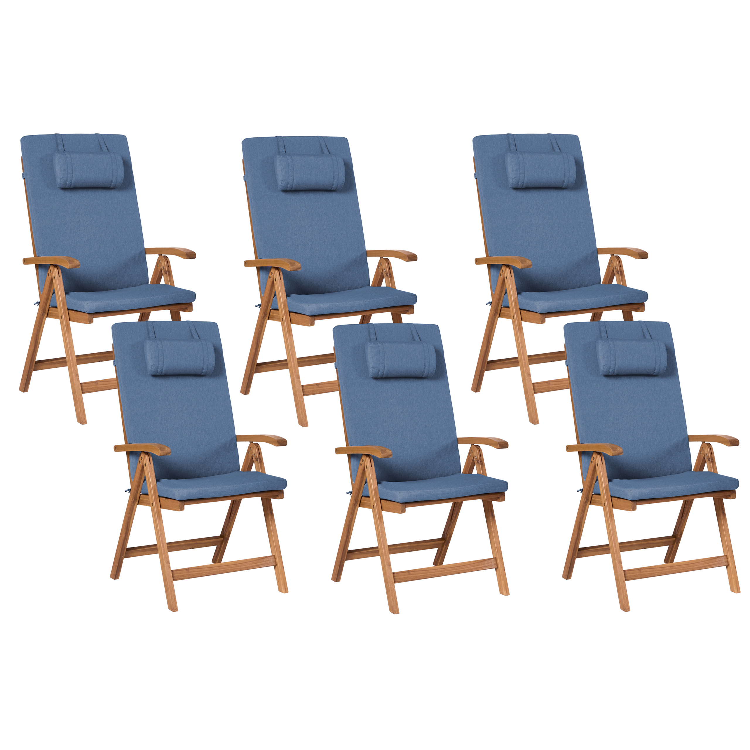 Set med 6 stolar med dynor JAVA PREMIUM Akaciaträ Blå