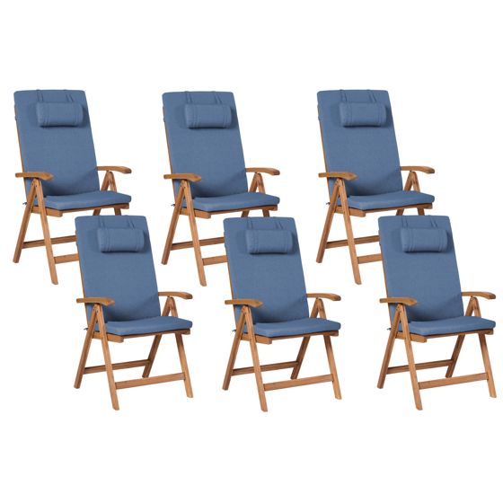 Set med 6 stolar med dynor JAVA PREMIUM Akaciaträ Blå