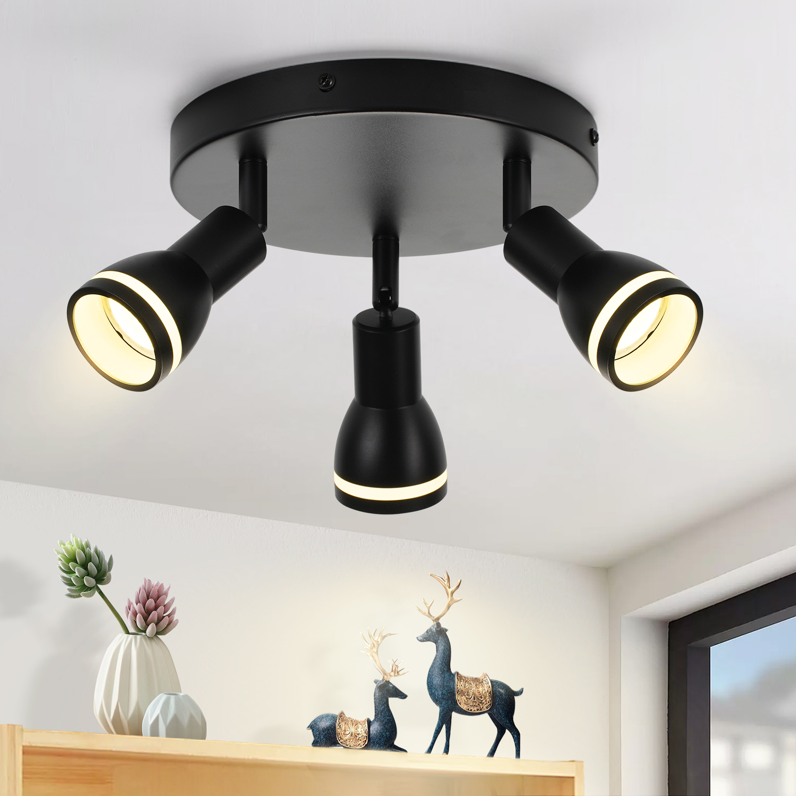 NETTLIFE modern svart taklampa: 3 justerbara metallspotlights i taket, GU10 taklampa, för sovrum, utan glödlampa