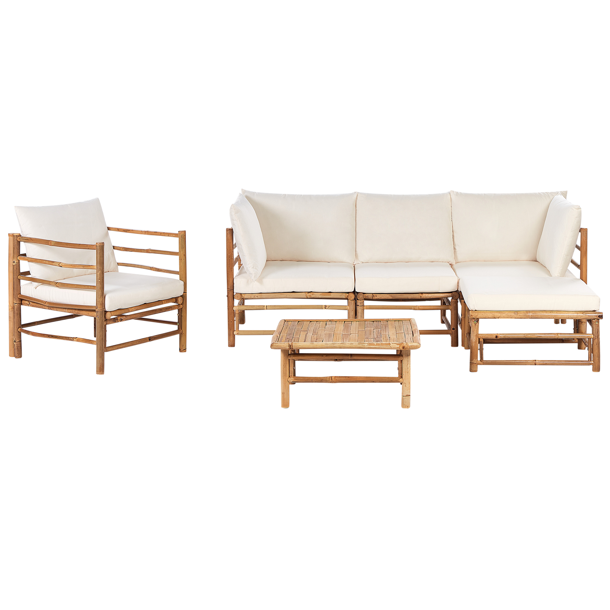 Trädgårdssoffgrupp med bord 5-sits CERRETO Bambu Off-White Vänstervänd