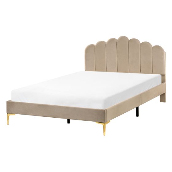 Säng med lamellram Sammet SAUVIAN 140 x 200 cm Taupe