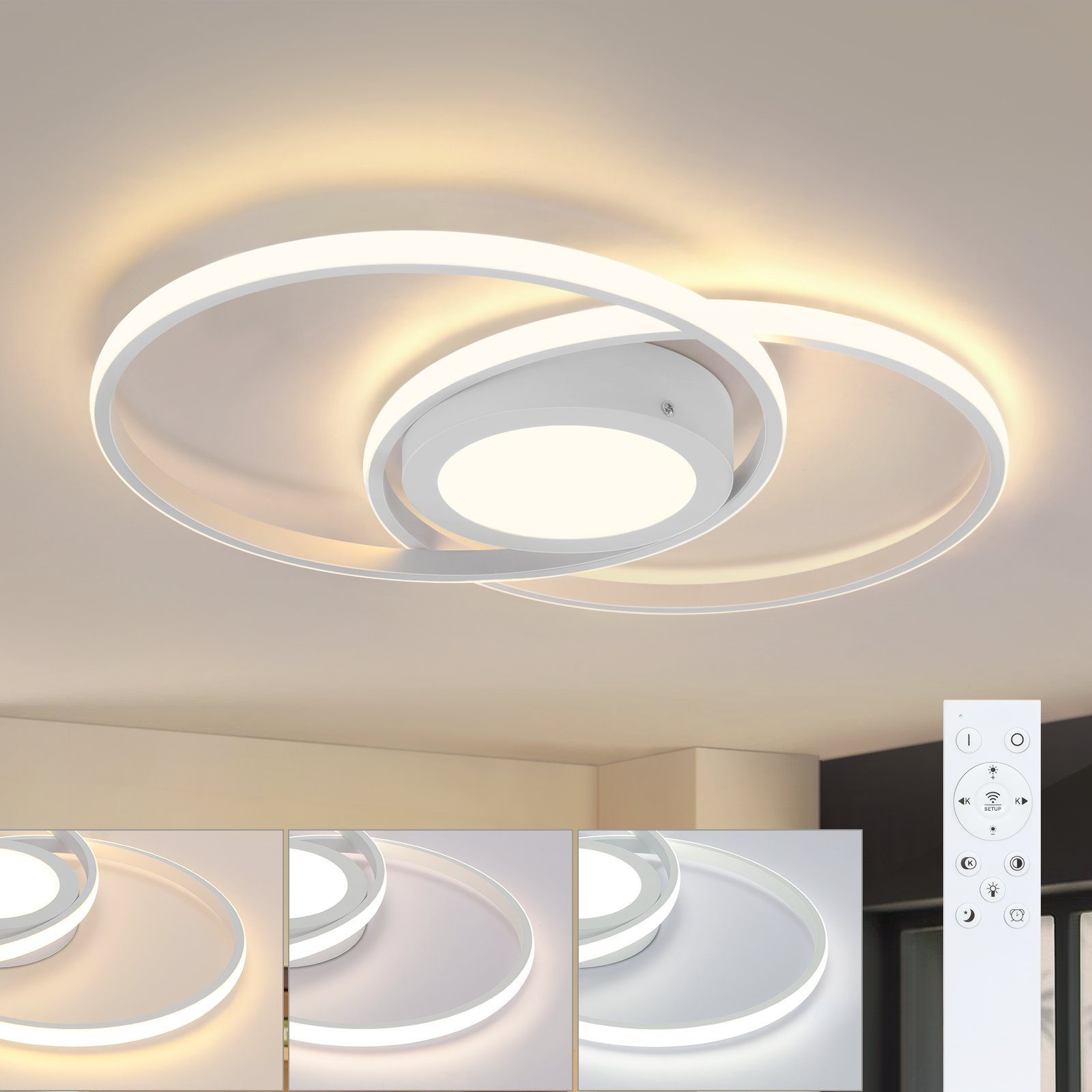 NETTLIFE dimbar LED-taklampa med fjärrkontroll 48W vit, vardagsrumsdesign, sovrum modern, lampa för kök, kontor