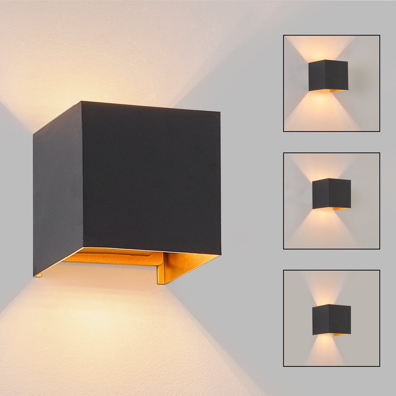 NETTLIFE LED - vägglampa, 3W - G9, vägglampa för utomhus-/inomhusbruk, svart och guld Vattentät Dubbelstrålande, justerbar, IP65, 230V, 3000K