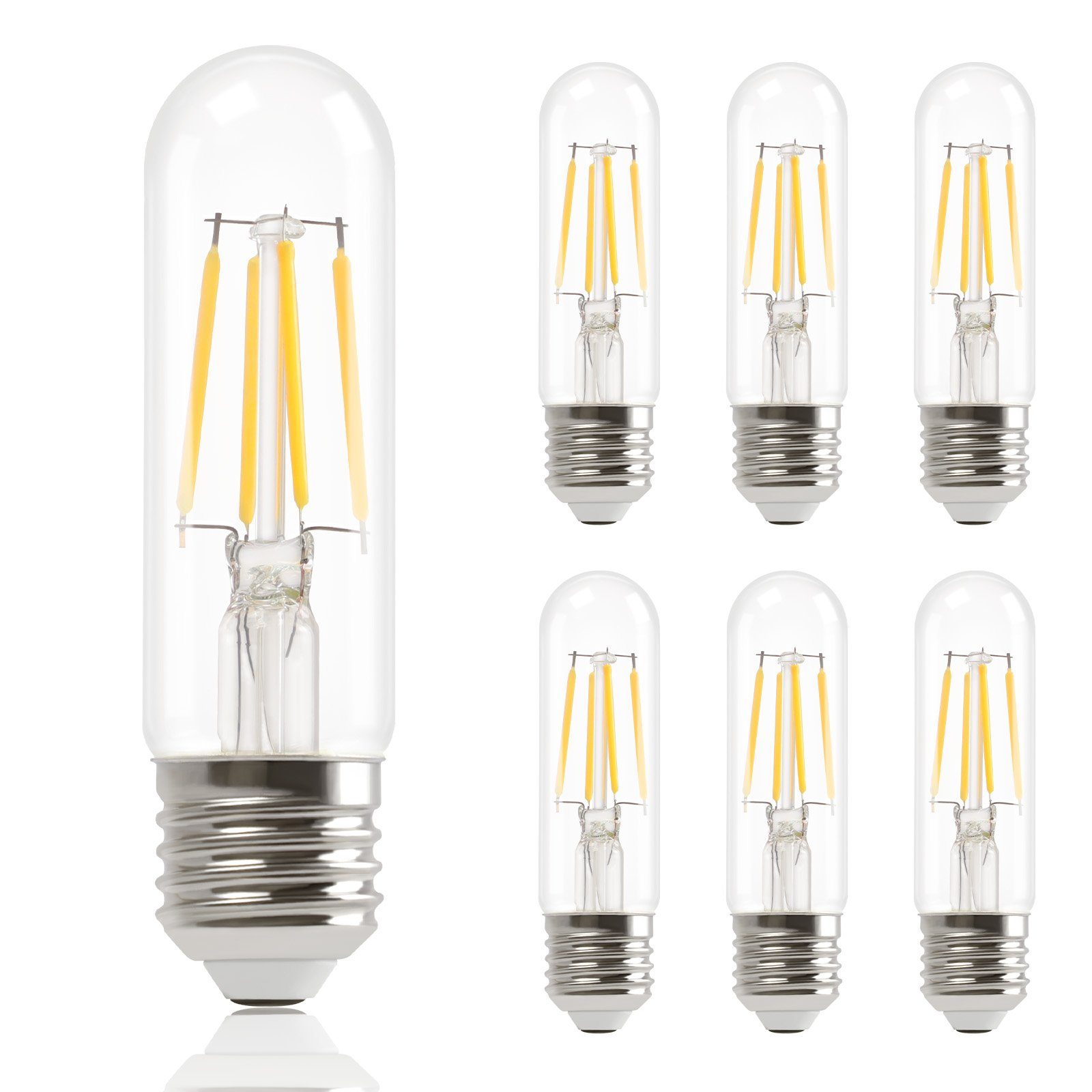 NETTLIFE 6 st E27 LED-lampor, varmvita, T30, 4 W, Edison Vintage-lampor, 2700 K, energibesparande, ej dimbar sockel