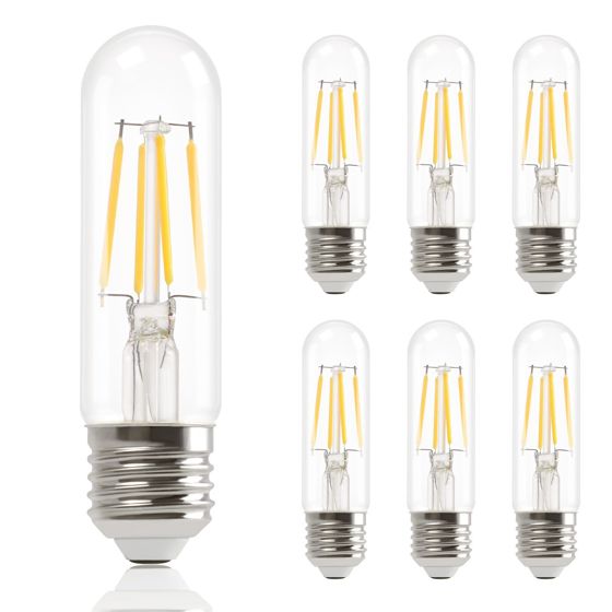 NETTLIFE 6 st E27 LED-lampor, varmvita, T30, 4 W, Edison Vintage-lampor, 2700 K, energibesparande, ej dimbar sockel