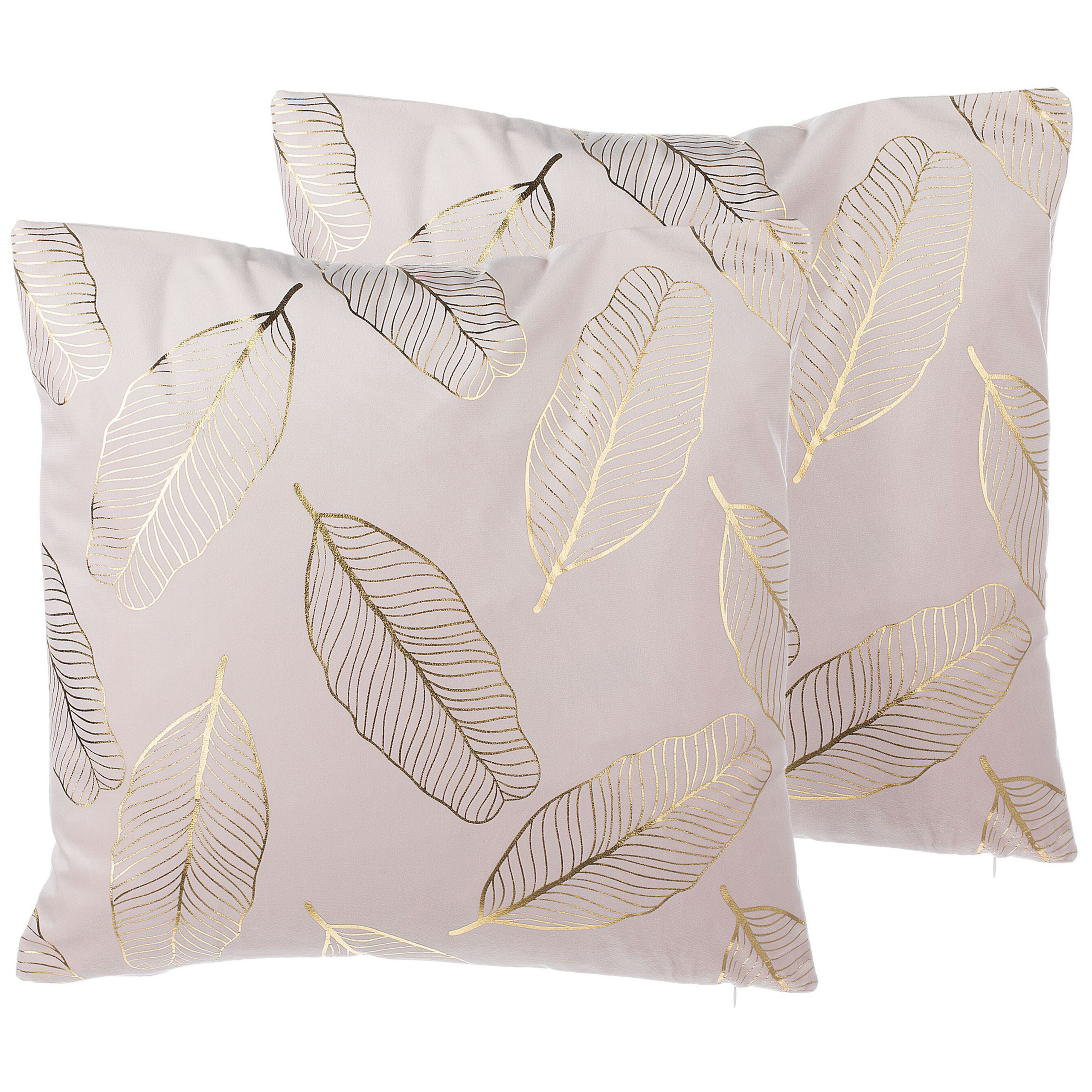 Set med 2 prydnadskuddar FREESIA 45 x 45 cm Sammet Rosa Växtmotiv
