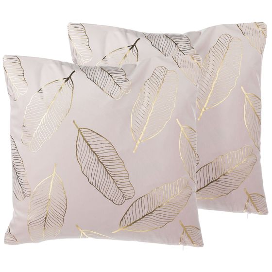 Set med 2 prydnadskuddar FREESIA 45 x 45 cm Sammet Rosa Växtmotiv