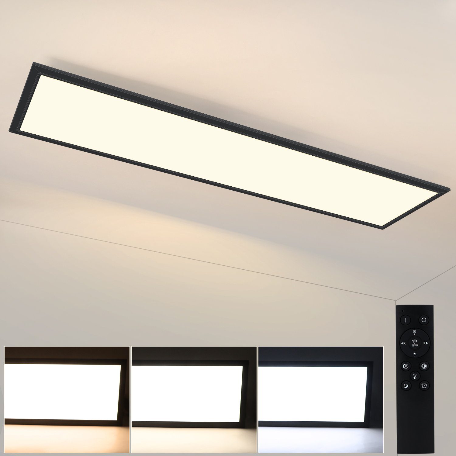 NETTLIFE dimbar LED-panel, platt taklampa med fjärrkontroll, 42 W, 60 sekunders timer