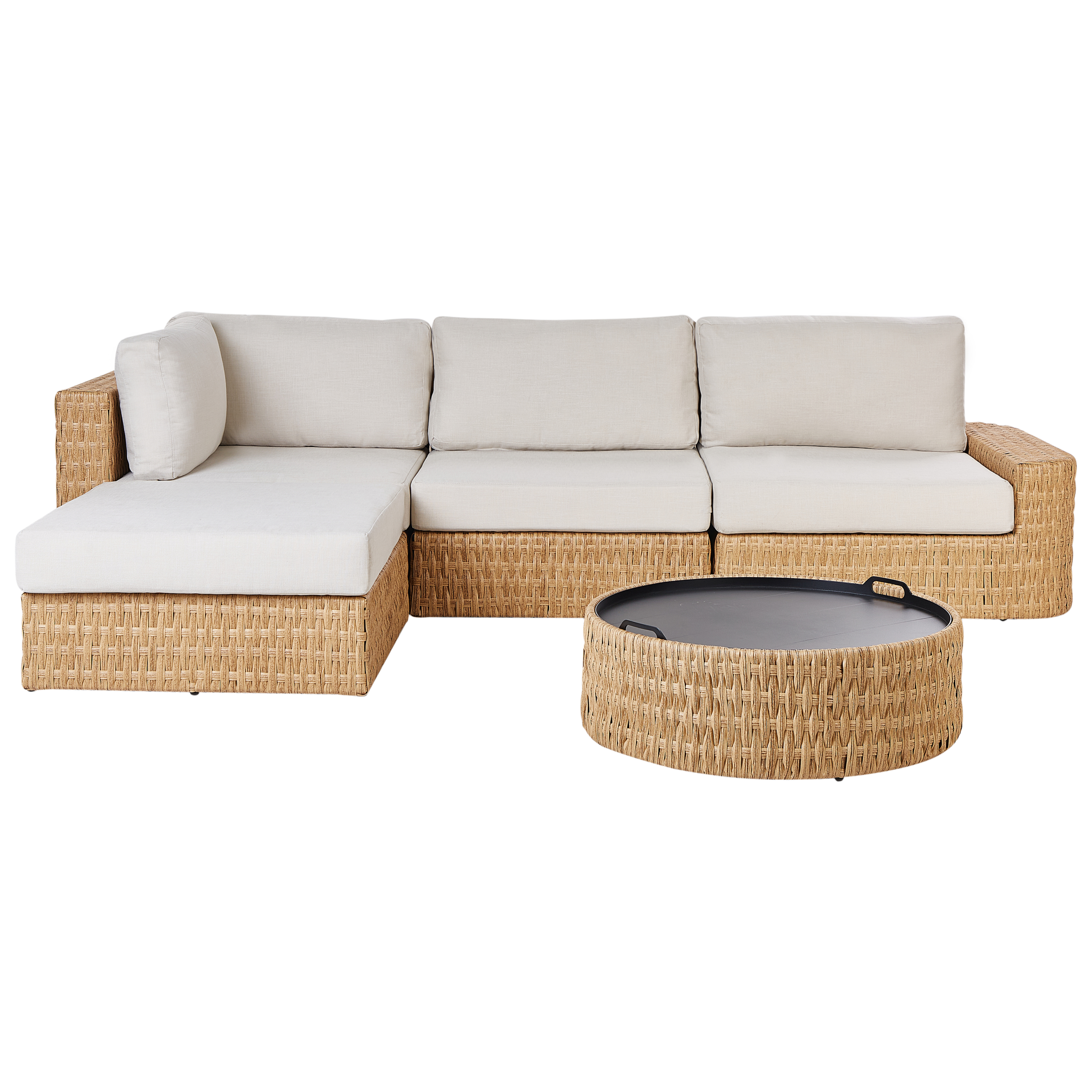 Trädgårdshörnsoffa med bord 4-sits OLIVERI Konstrotting Beige Högervänd