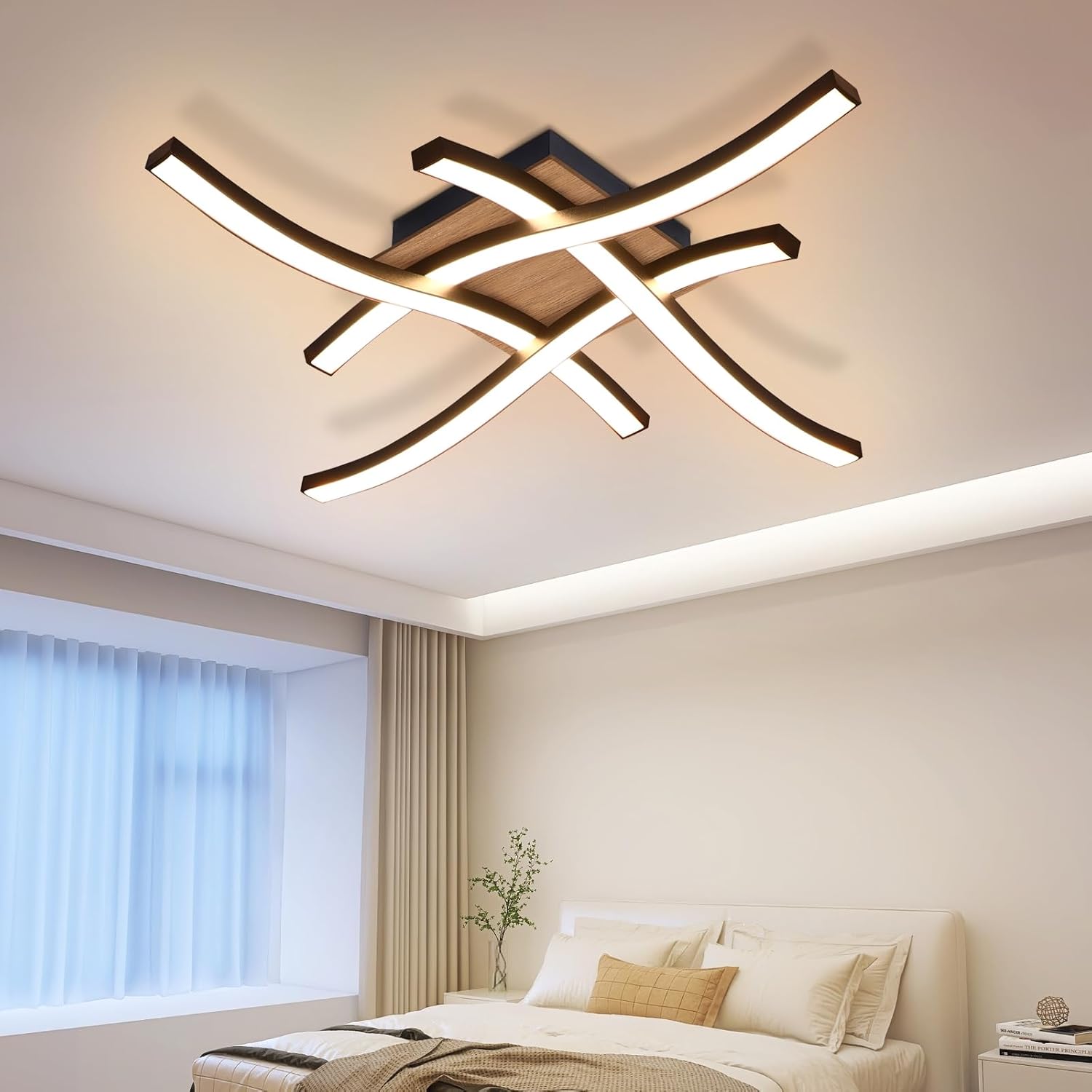 NETTLIFE LED - taklampa, 24W trä, 3000K, varmvit, modern, design, svart, metall
