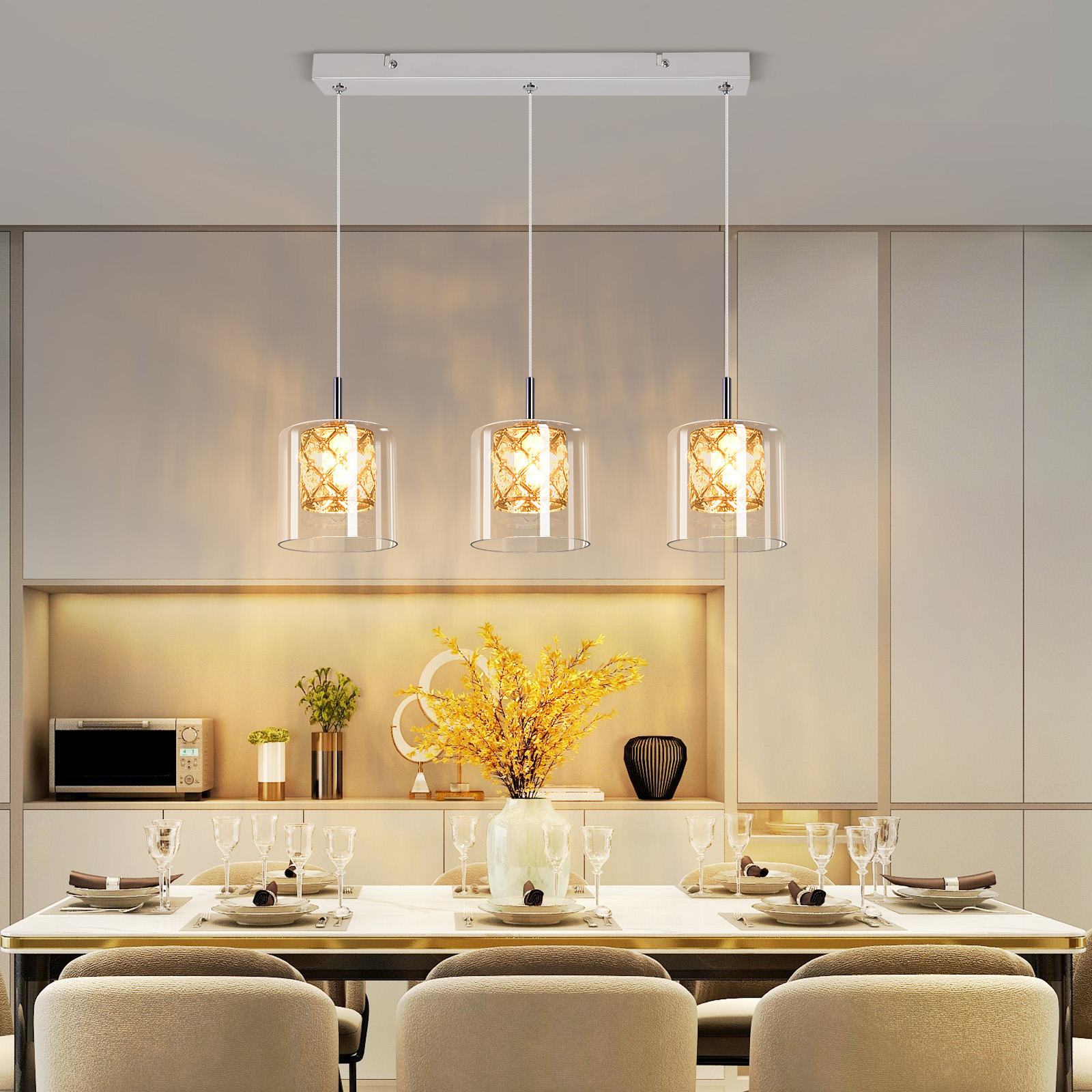 NETTLIFE modern, kristall, G9, glas, pendellampa, för matsal, justerbar, höjd