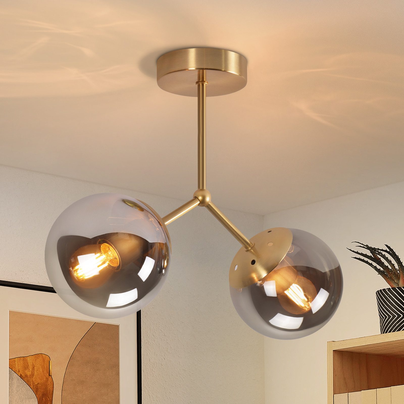 NETTLIFE glas, taklampa för hall,: Vintage, E27, taklampa för hall i guld, glaskula med två, glödlampor
