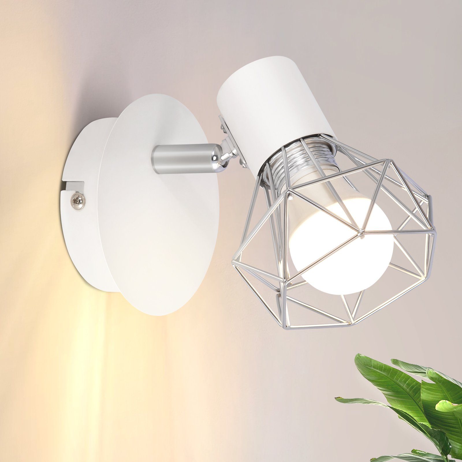 NETTLIFE Vintage vit väggspotlight E14 vägglampa justerbar 350° retro metallskärm bar matsal hotell max.