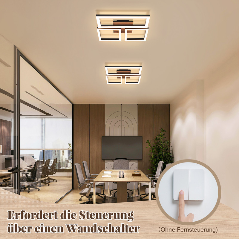 NETTLIFE Modern LED-taklampa 21W Svart fyrkantig träimitation För kök, vardagsrum och hall 3000K Varmvit