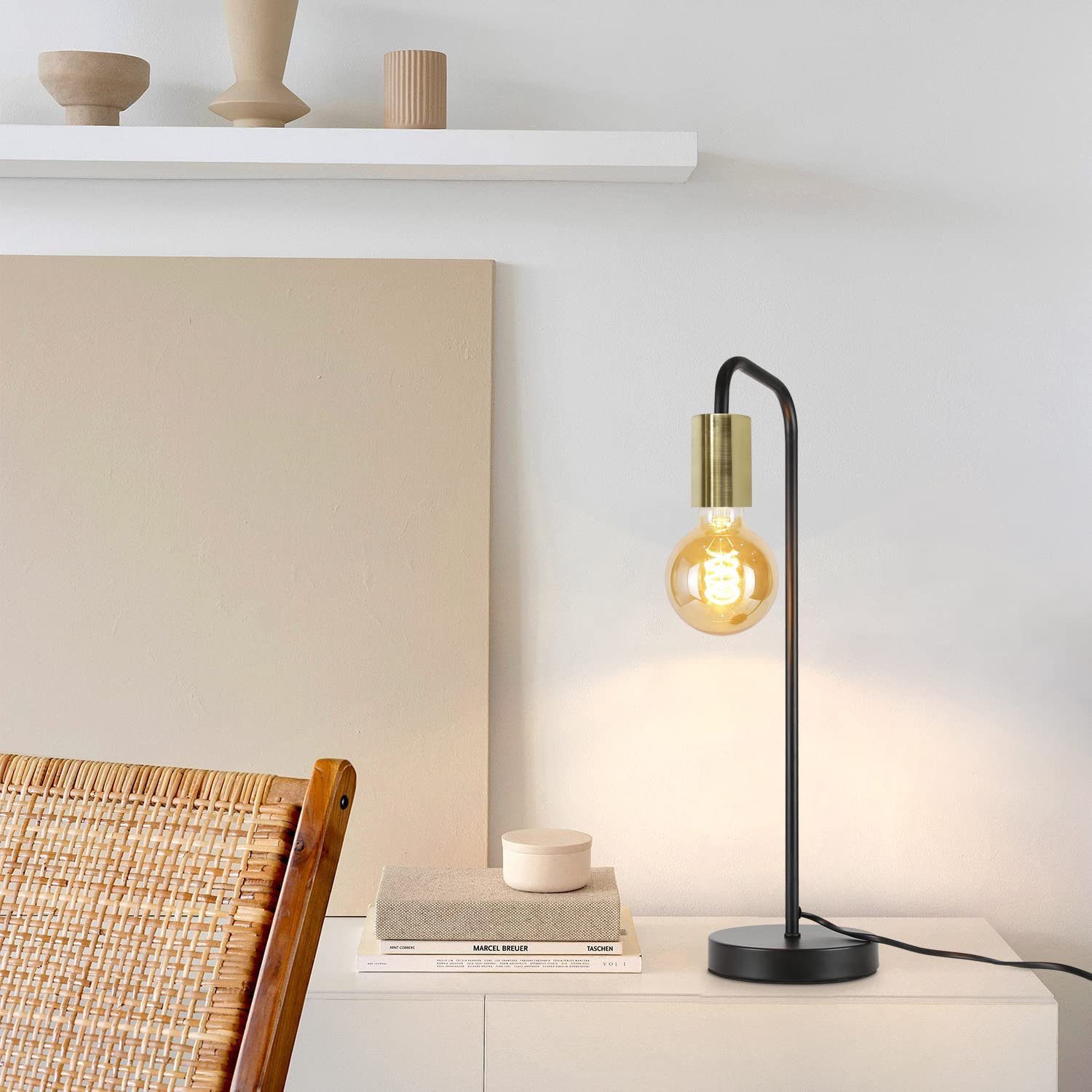 NETTLIFE Vintage - bordslampa, Sängbordslampa, Vardagsrum - Svartguld, Industriell, E27- bordslampa, Barn, Sovrum, Nattlampa