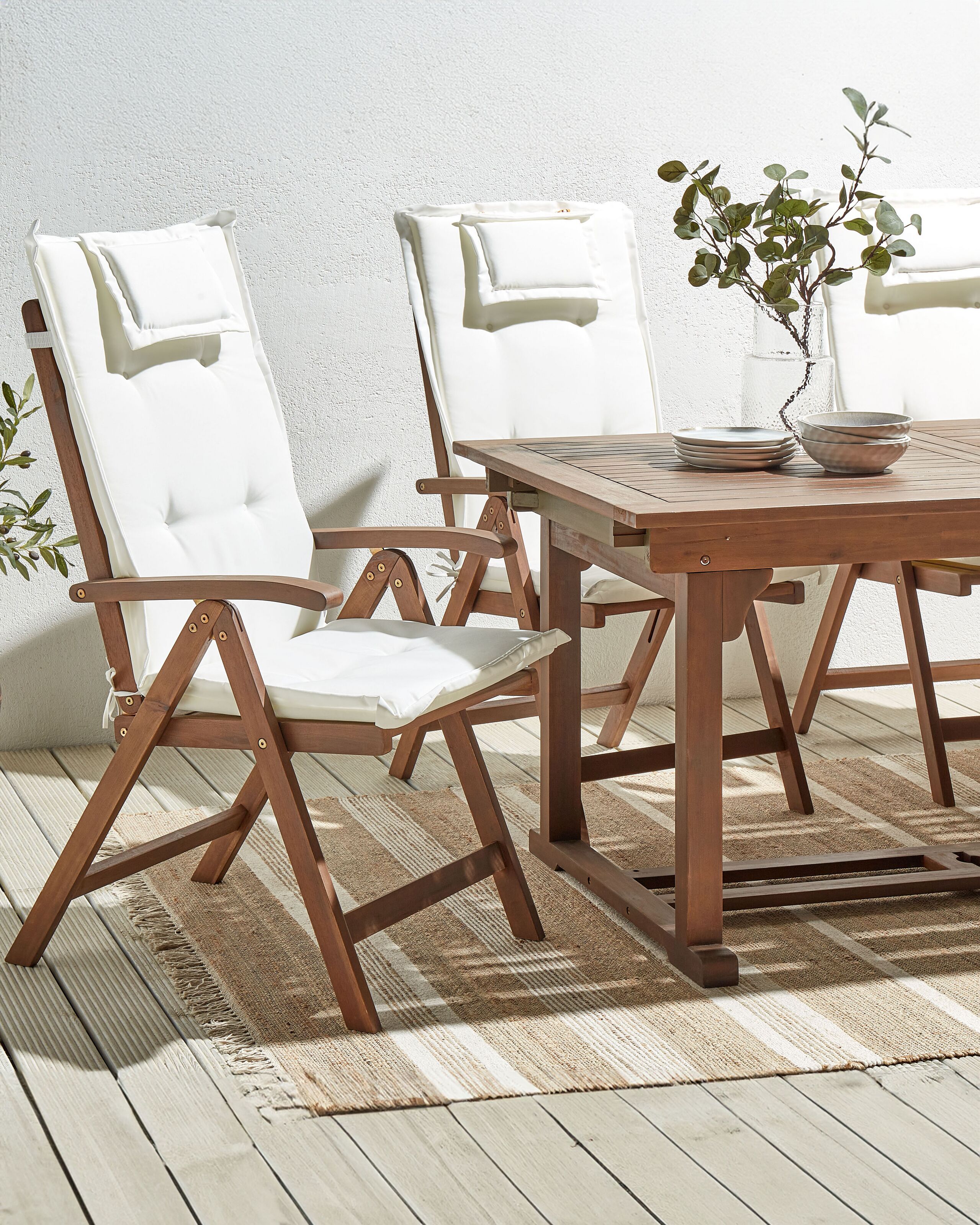 Set med 6 stolar med dynor AMANTEA Akaciaträ Off-White