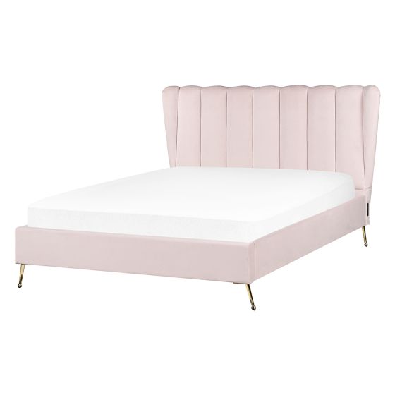 Säng med lamellram Sammet MIRIBEL 140 x 200 cm Pastellrosa