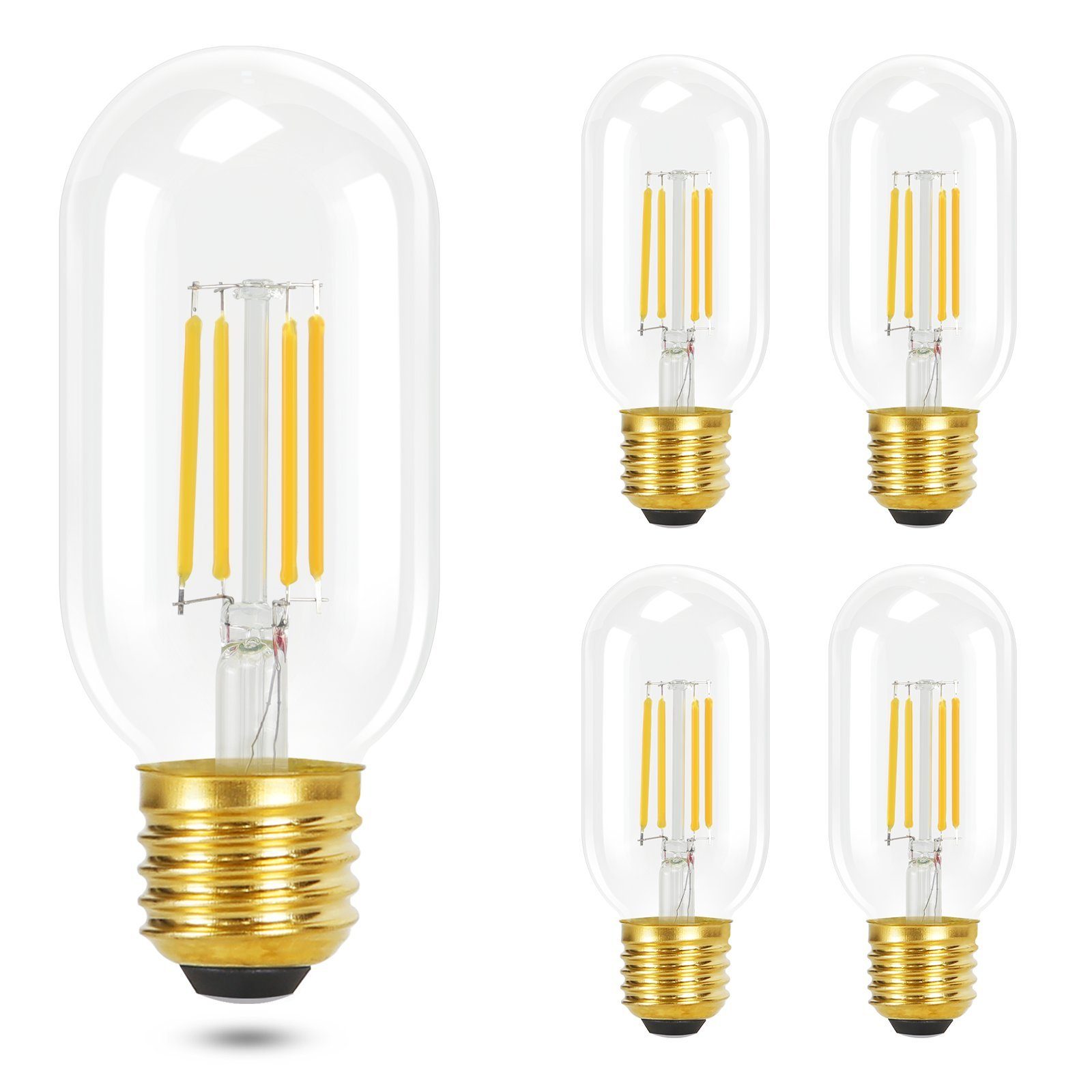 NETTLIFE 4 st E27 LED-lampor, varmvita 2700K, vintage T45 LED-lampor, 4 W, retro Edison-glödtråd, glas, energibesparande