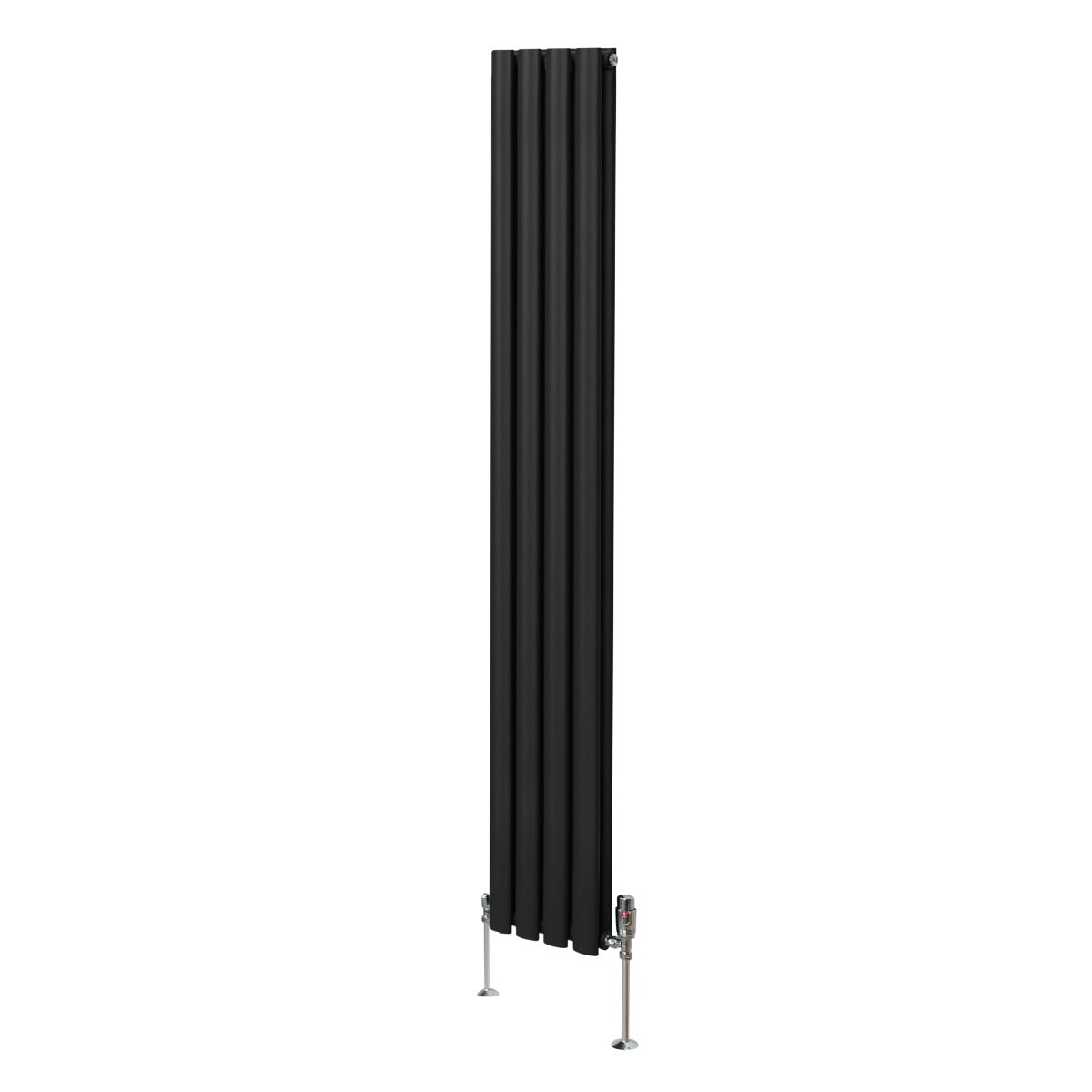 Oval kolumnradiator och ventiler - 1800 mm x 240 mm - Svart