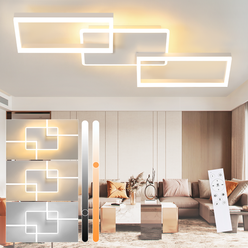 NETTLIFE LED-taklampa för vardagsrum - Dimbar taklampa med fjärrkontroll 63W - Stor - Modern vit