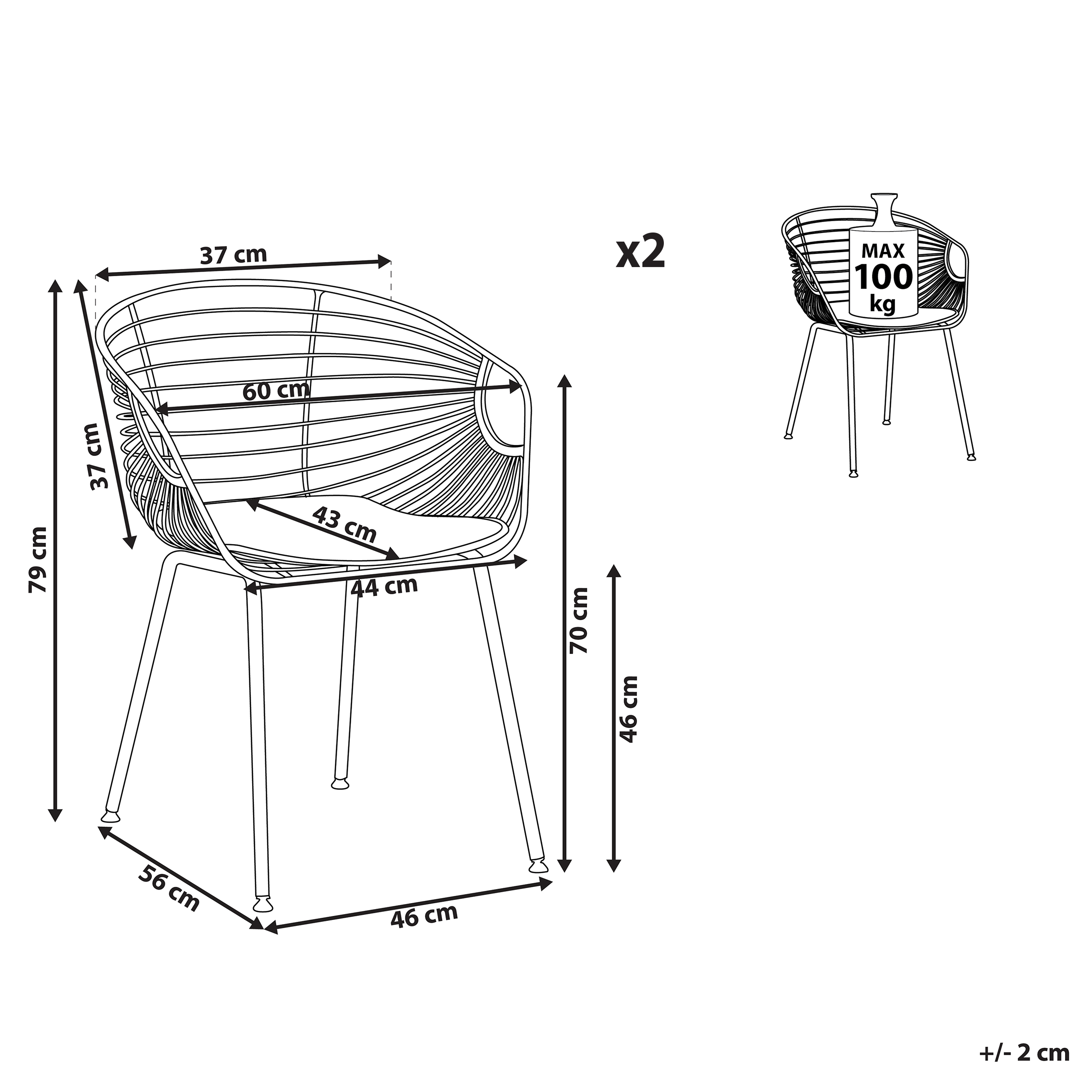 Set med 2 matstolar HOBACK Metall Koppar