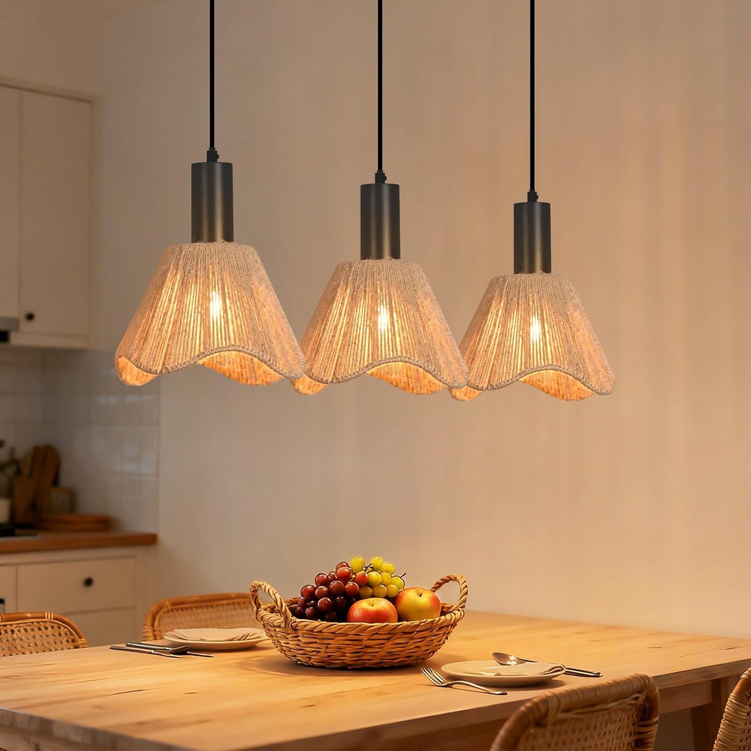 NETTLIFE pendellampa svart rotting retro boho pendellampa 3 ljuskällor E27-sockel