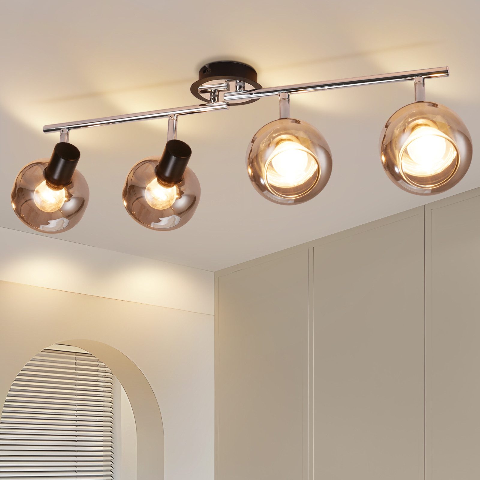 NETTLIFE modern E14 takspotlight rökfärgad glas 4 lågor justerbar 350°
