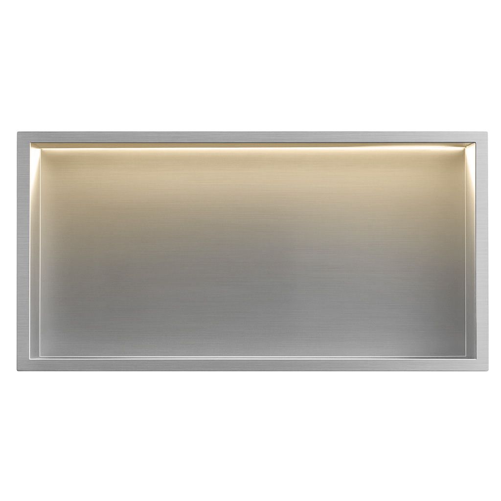 REA Inbyggd Badrumshylla led30x60 Borstat Stål, 10x60x30cm