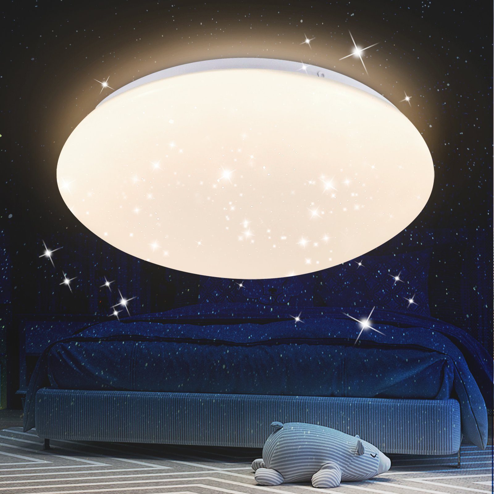 NETTLIFE LED - taklampa, 30 cm rund, IP44 18W, för sovrum, stjärnhimmel, neutralvit VattentätFör kök, barnrum