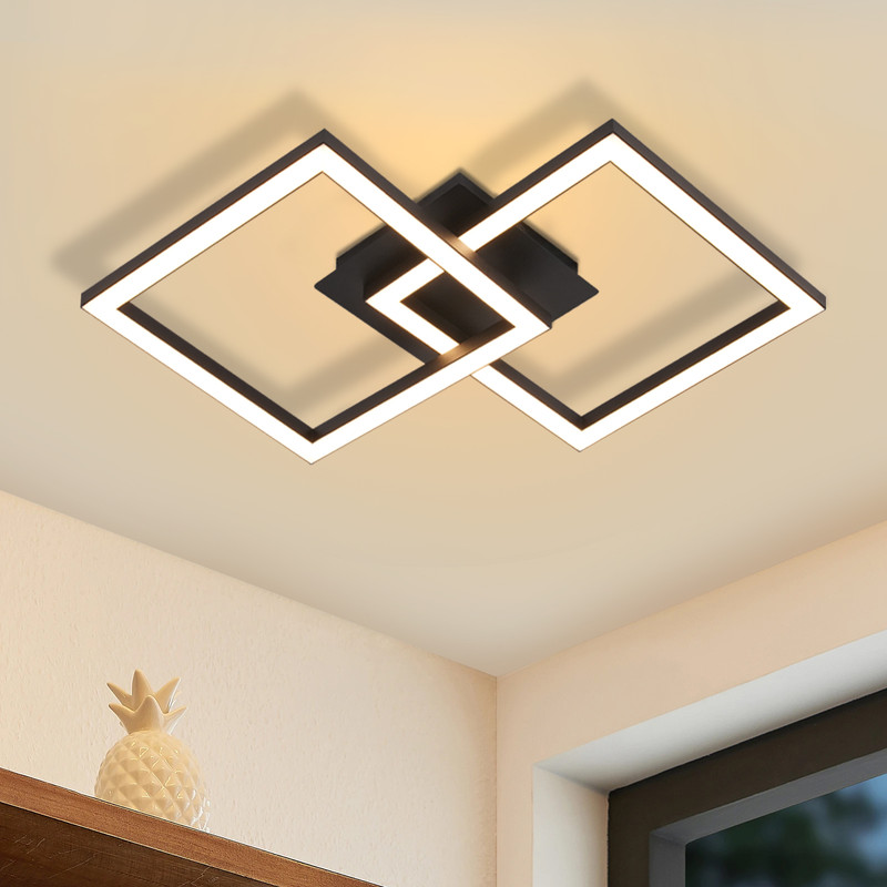 NETTLIFE LED - taklampa, 24W, svart, modern, design, varmvit, fyrkantig, för vardagsrum, sovrum För kök För hall