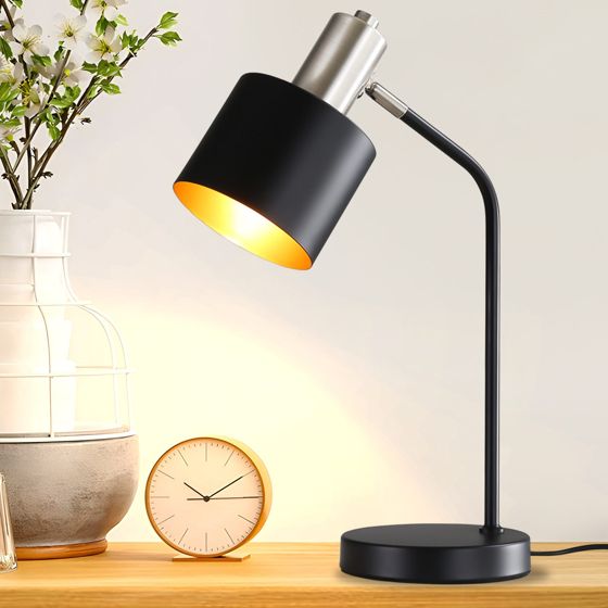 NETTLIFE Vintage - sänglampa, E27-sladd, svart och guld, bordslampa, roterande, läslampa