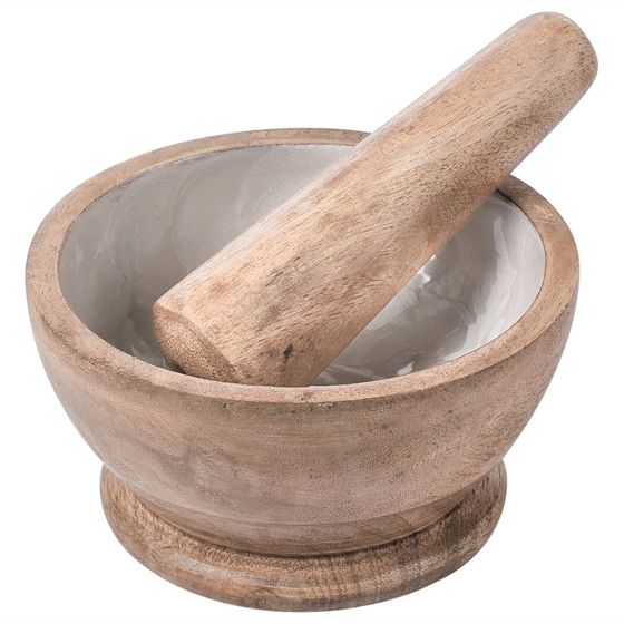 Mortel och mortelstöt QENA Mangoträ Brun/ Vit