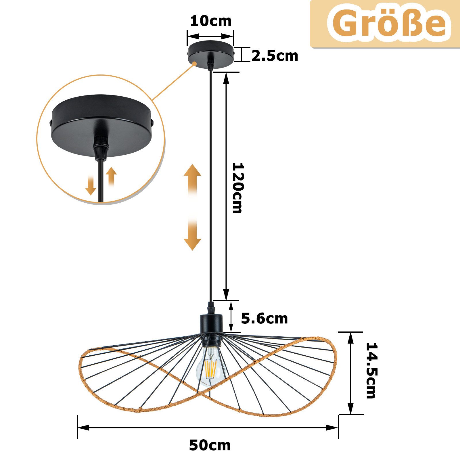 NETTLIFE pendellampa svart retro bohemisk pendellampa E27 50cm (utan glödlampa)