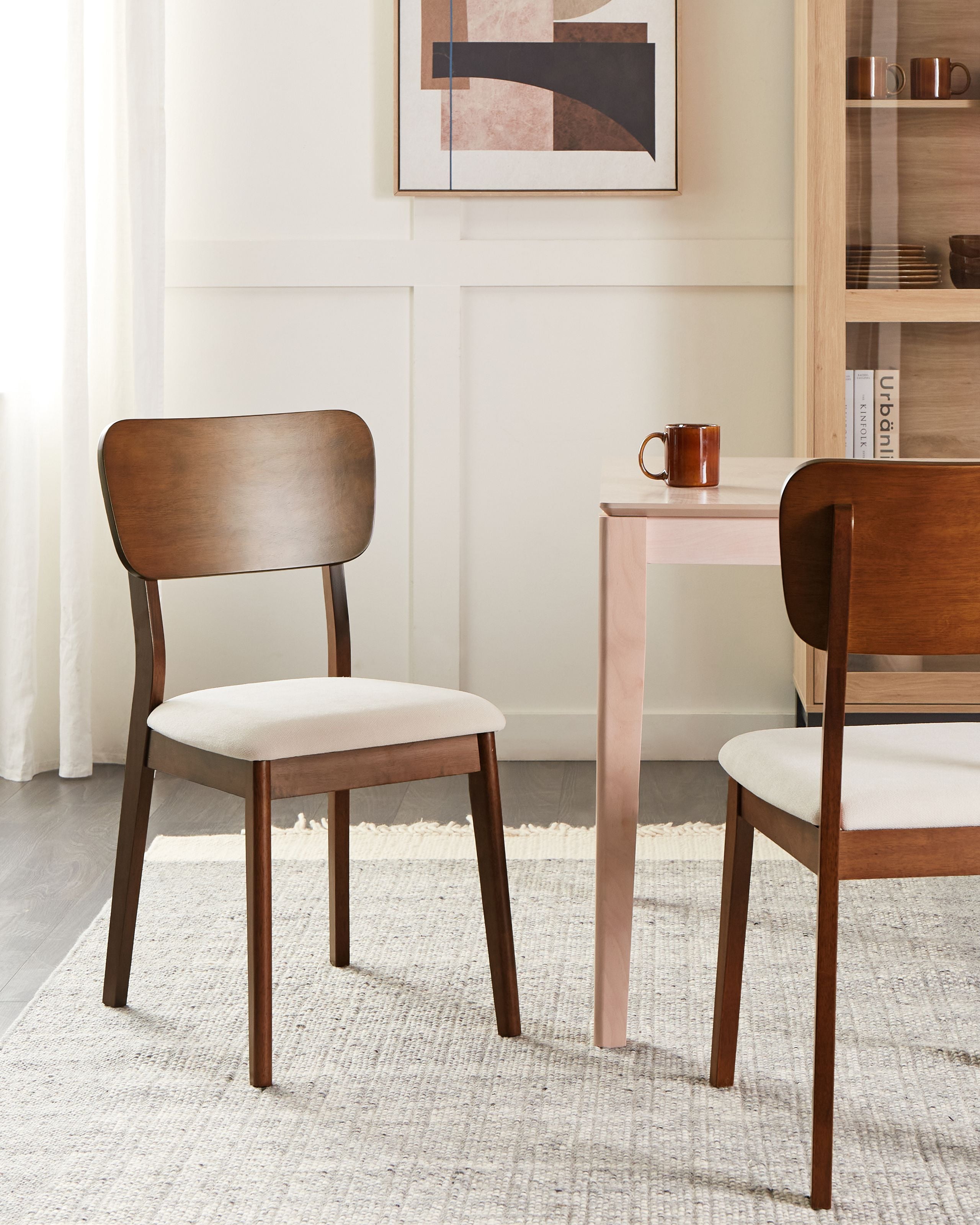 Set med 2 matstolar MINIER Trä Mörkbrun/ Beige