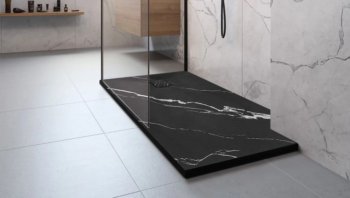 REA Duschkar MAGNUM CARRARA 90x90 Svart, 90x90x2,5cm