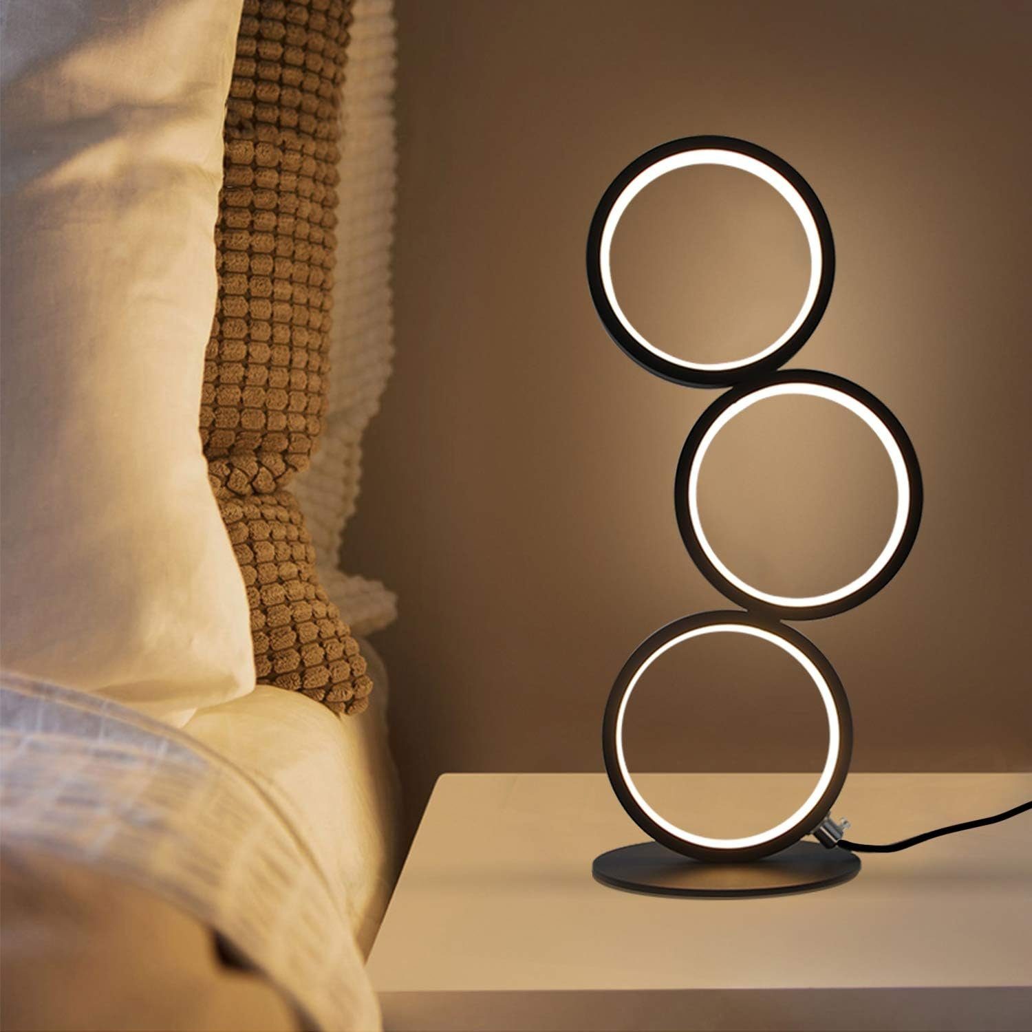 NETTLIFE LED-bordslampa svart, dimbar med pekskärm, modern dekorativ ringdesign i metall - läslampa i aluminium