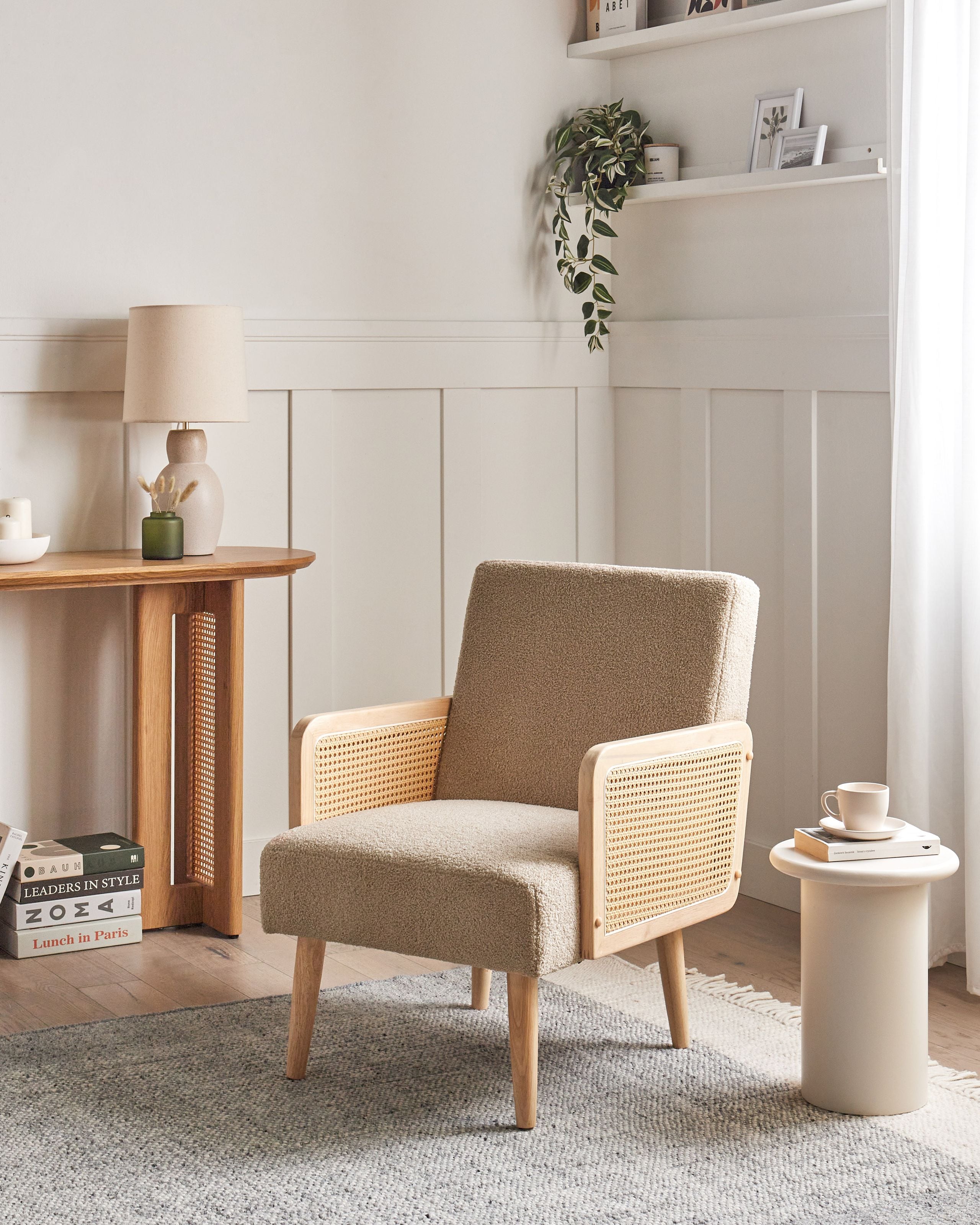 Fåtölj HOJBY Bouclé Beige