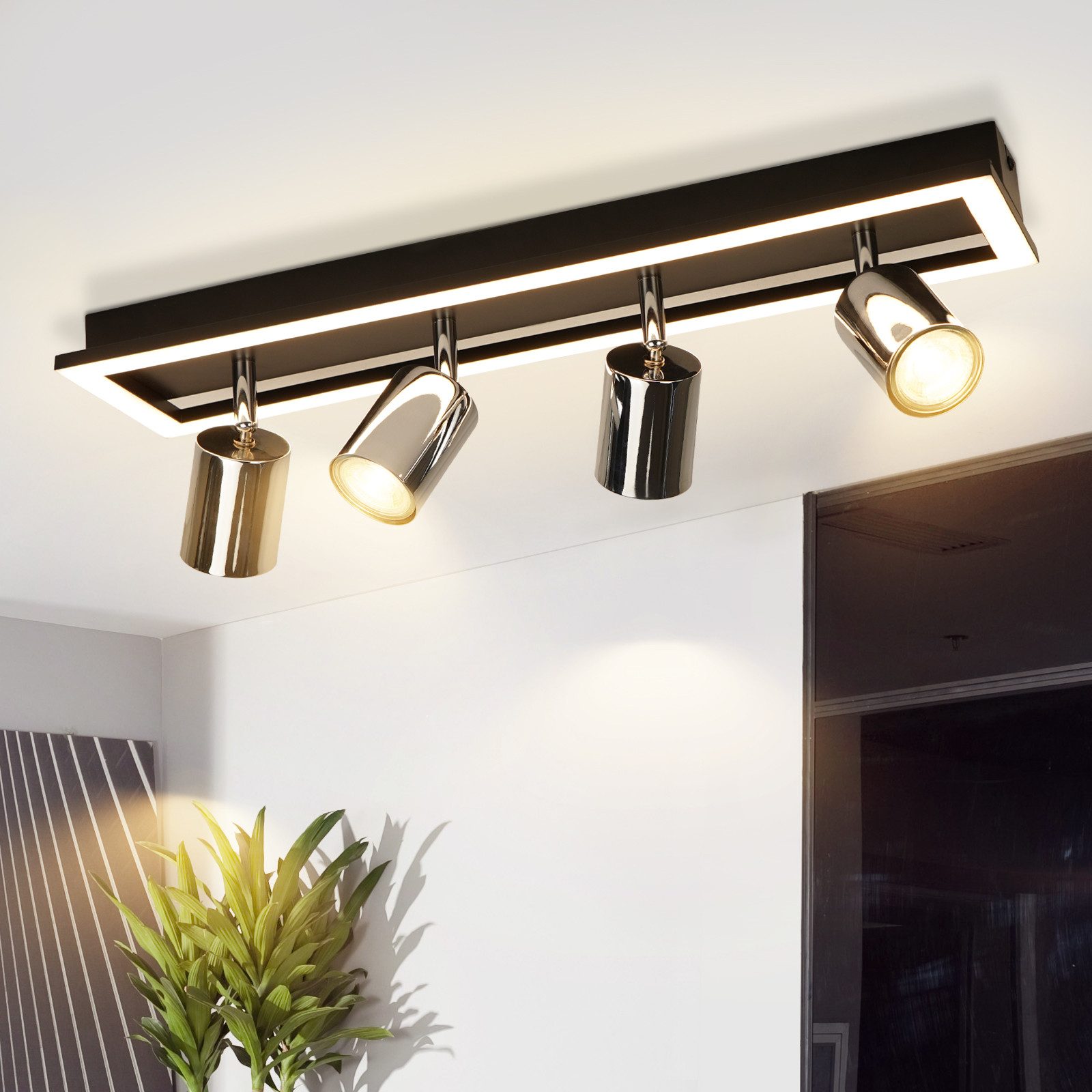NETTLIFE LED-taklampa med 4 lågor: justerbar GU10-taklampa, kökslampa, silverfärgad spotlight 18 W