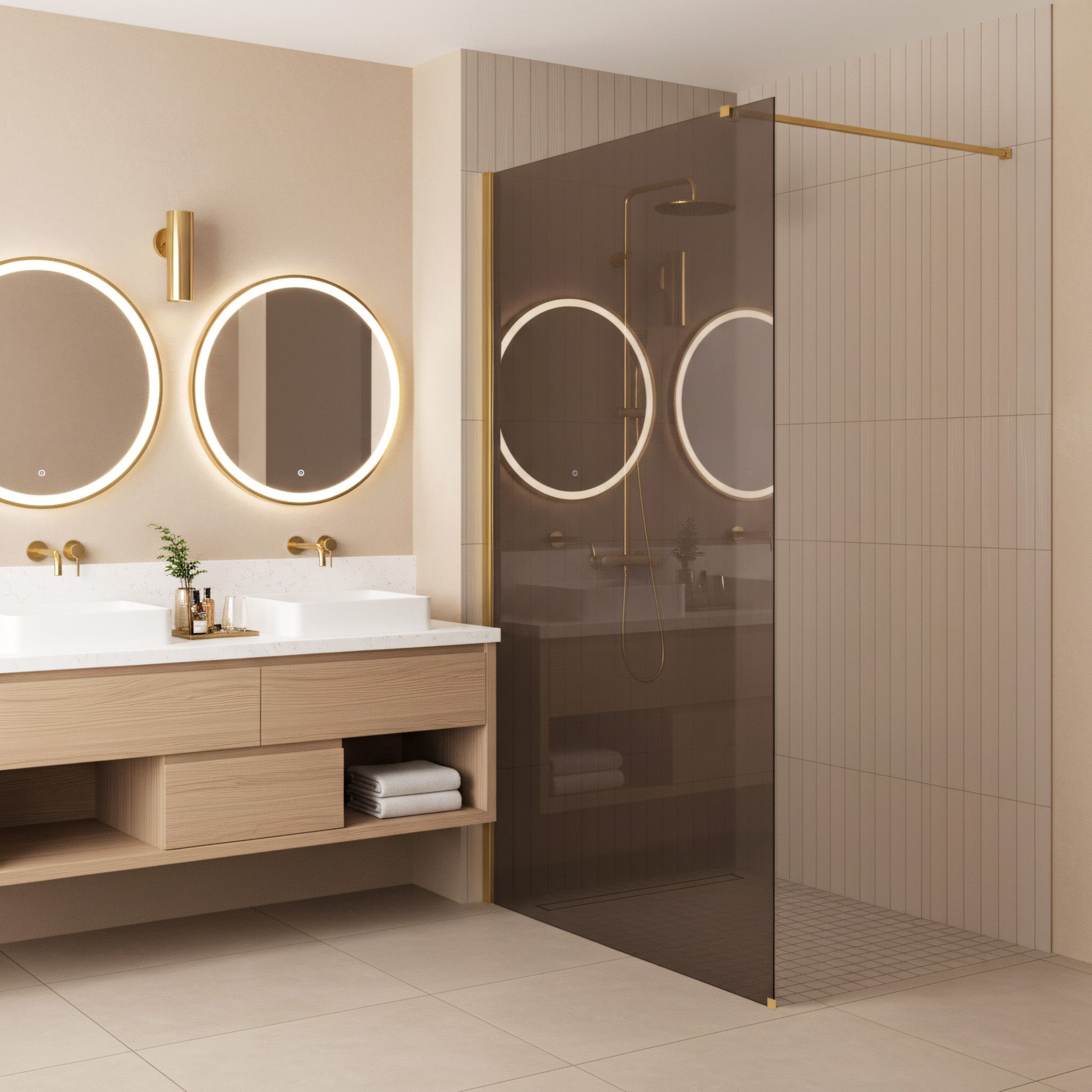 REA Duschvägg Flexi Brown 100 Guld, 120x100x195cm